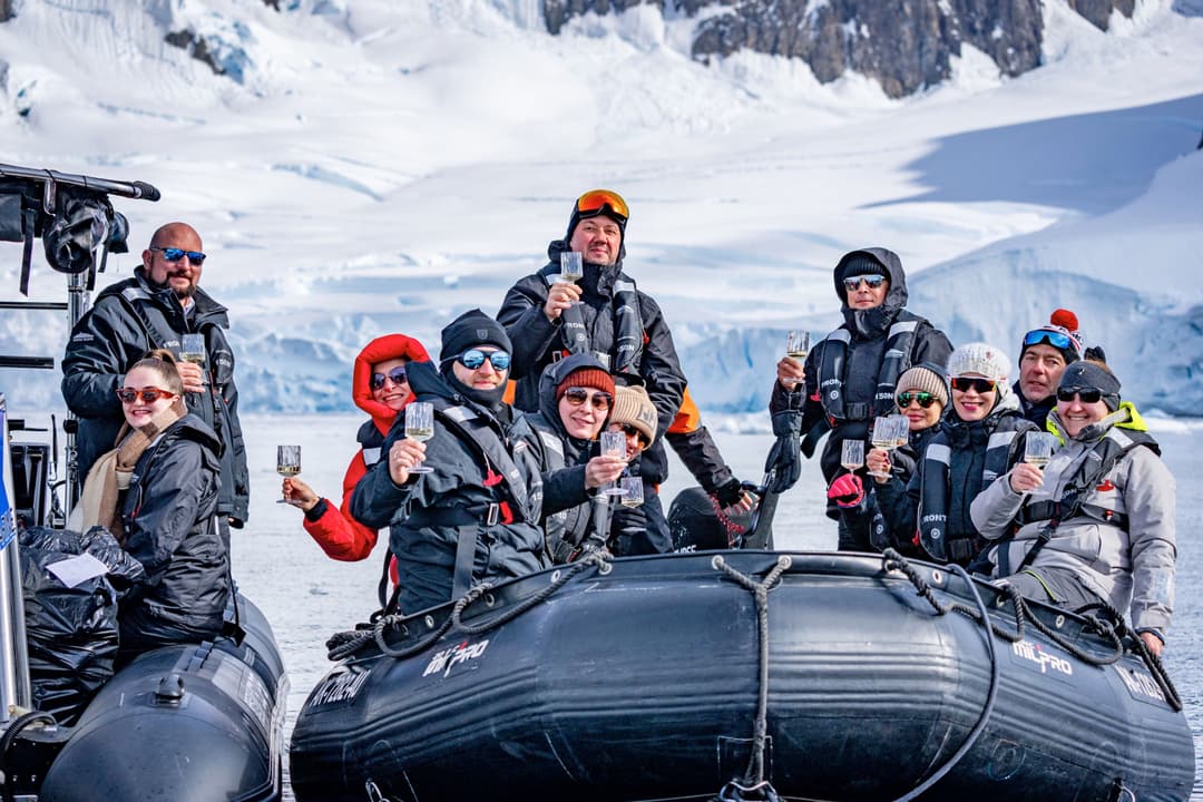 Scenic Ocean Cruises Scenic Eclipse Recess Cove Charlotte Bay Champagne On Zodiacs ©Benn Berkeley 3