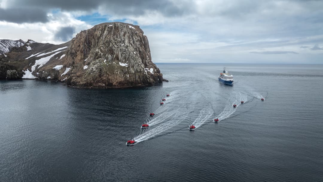 Sea Spirit Exterior With Zodiacs ©Poseidon Expeditions, John Bozinov